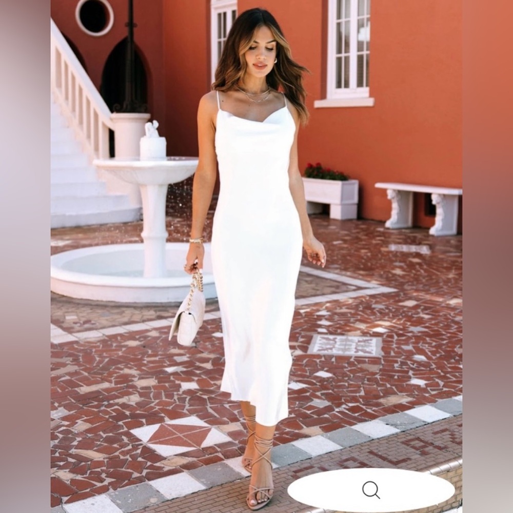 VICI Satin Cowl Neck Midi Dress - Ivory (Small) - Wedding Dress / Bridesmaid